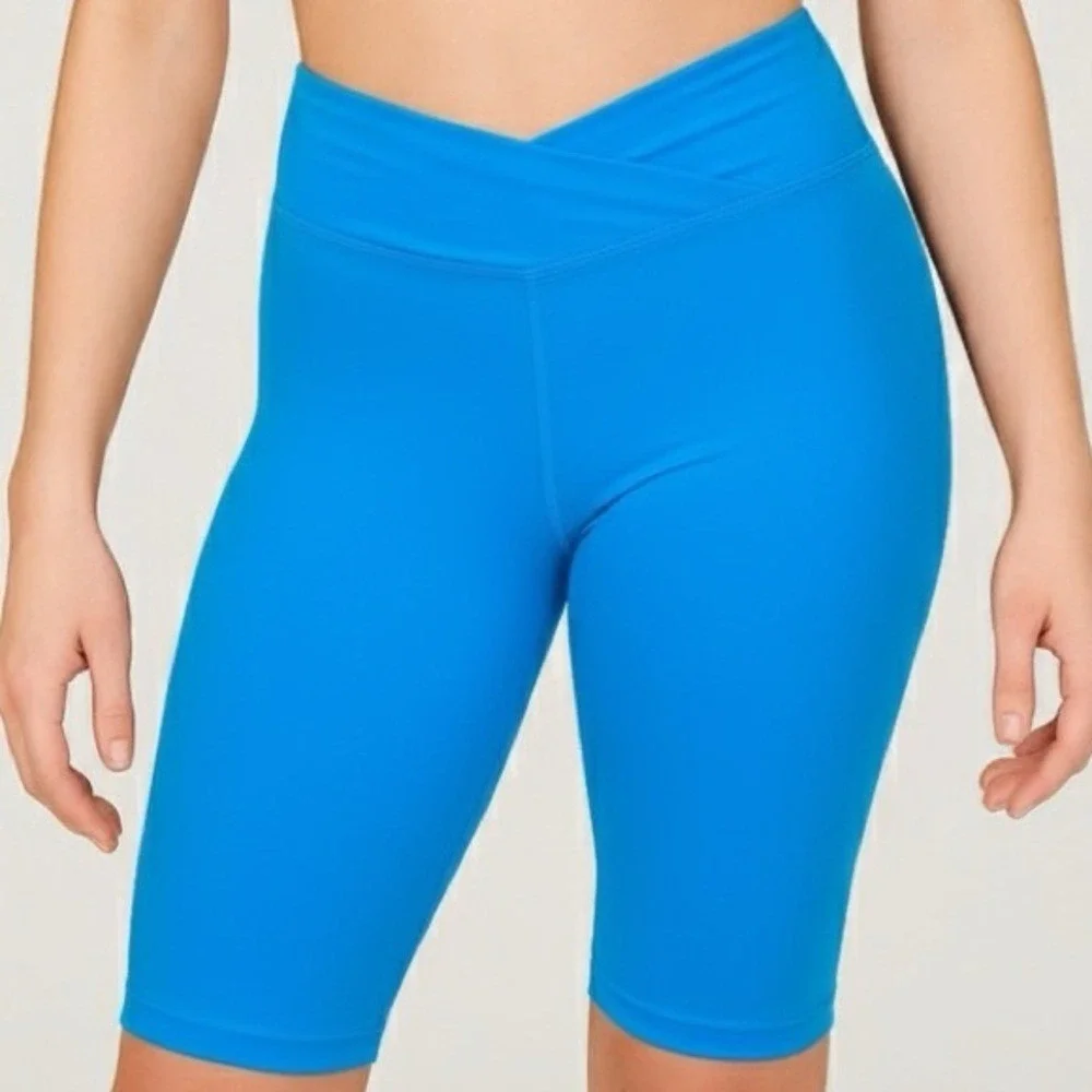 AXS Theatricals blue black 2‎ piece dance set bike shorts crop top tank adult XS